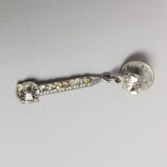 Vintage Rhinestone Lapel Pin, Silver Tone Long Skinny Drop Pendant Shooting Star - Picture 2 of 6